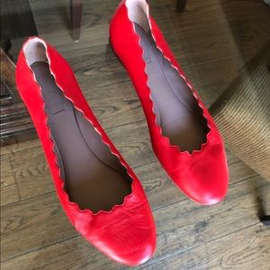 Chloe Lauren Scalloped Flats in Red Leather!